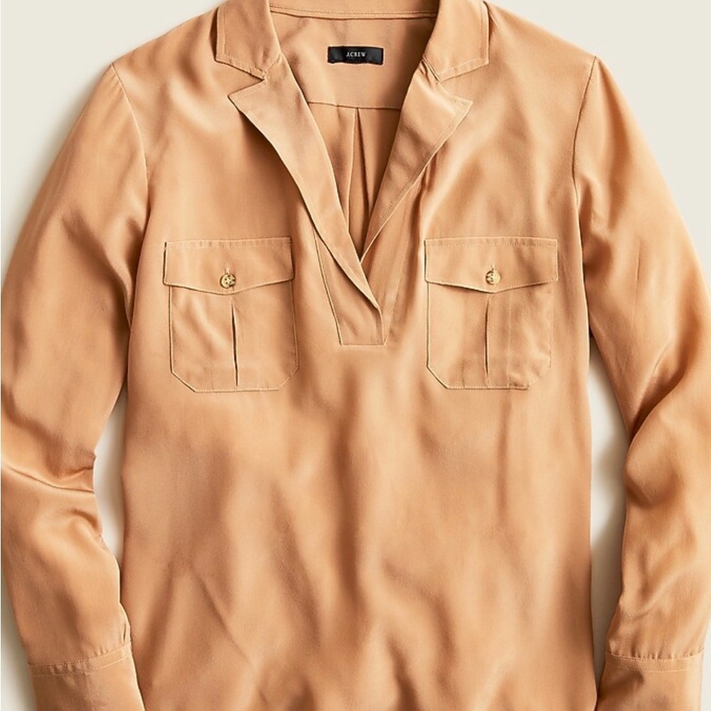 NWT J. Crew Silk patch pocket popover shirt